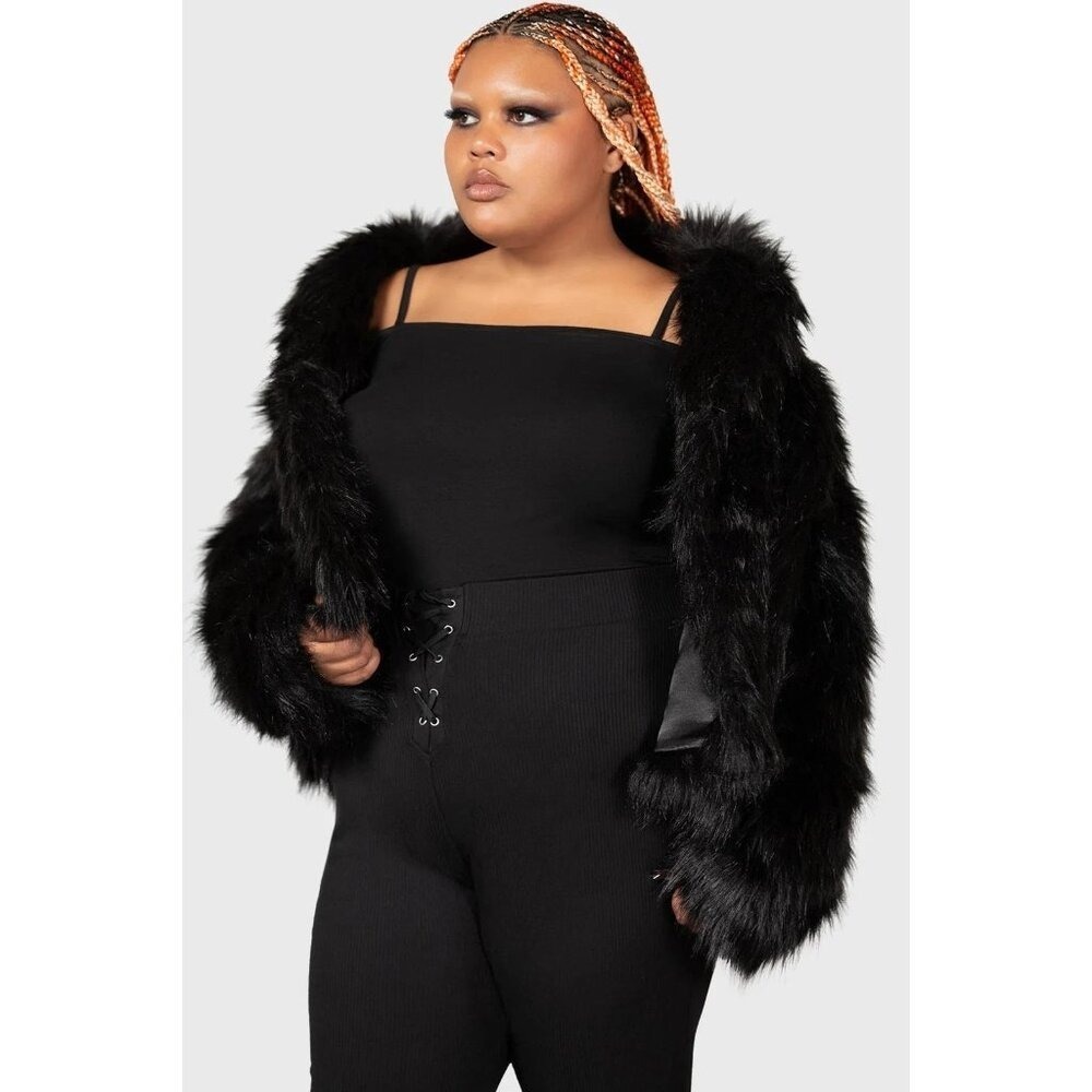 Killstar Womens Faux Fur Coat Jacket 4XL 4X Nightmare Nemesis Cropped Black NWT